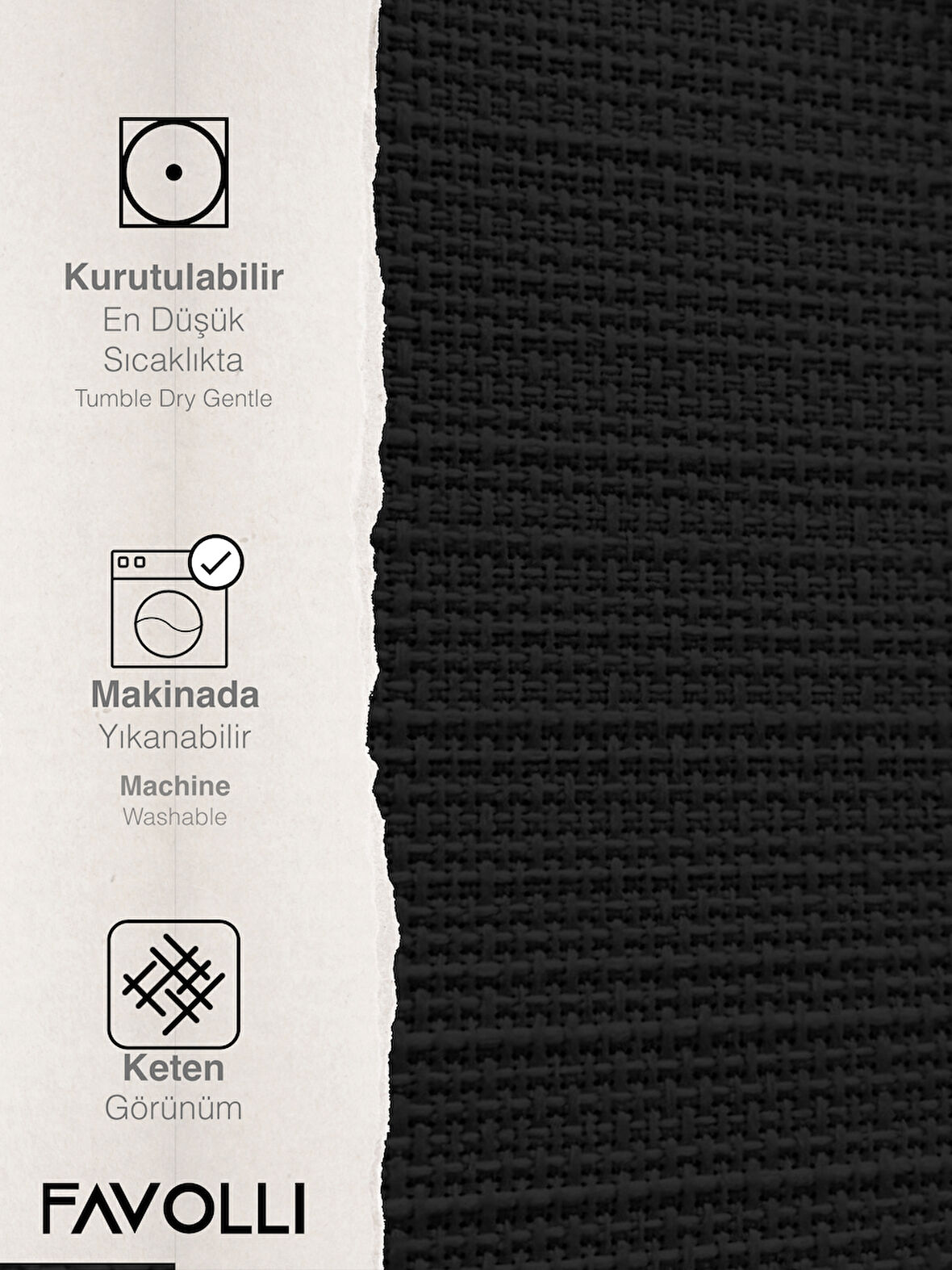 FAVOLLİ Keten Dokulu Siyah Masa Örtüsü Dertsiz