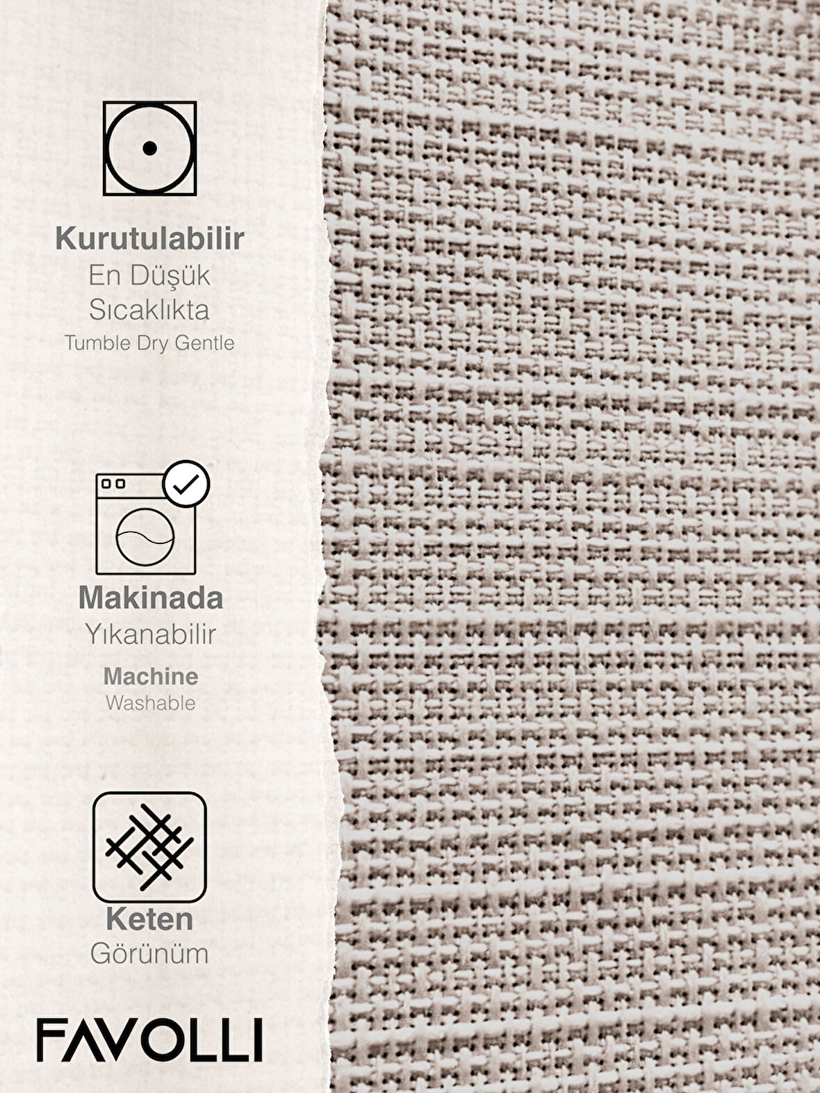 FAVOLLİ Keten Dokulu Taş Rengi Masa Örtüsü Dertsiz