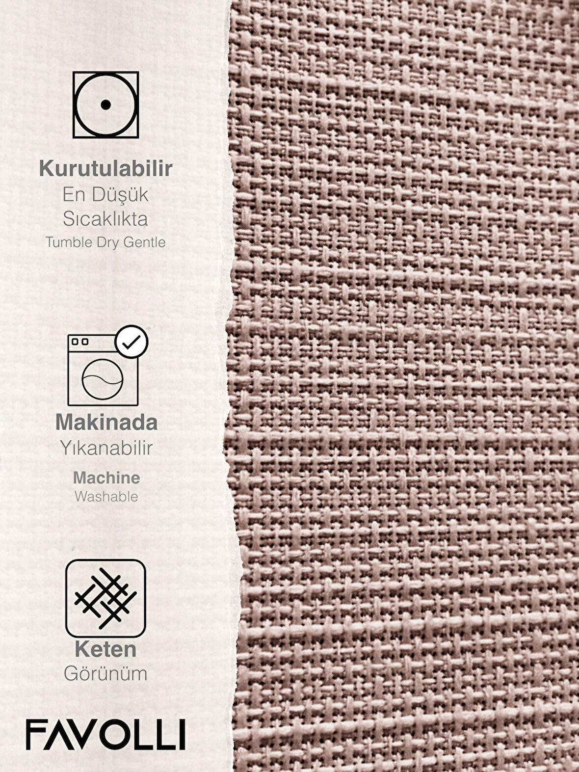 FAVOLLİ Keten Dokulu Soft Pembe Masa Örtüsü Dertsiz