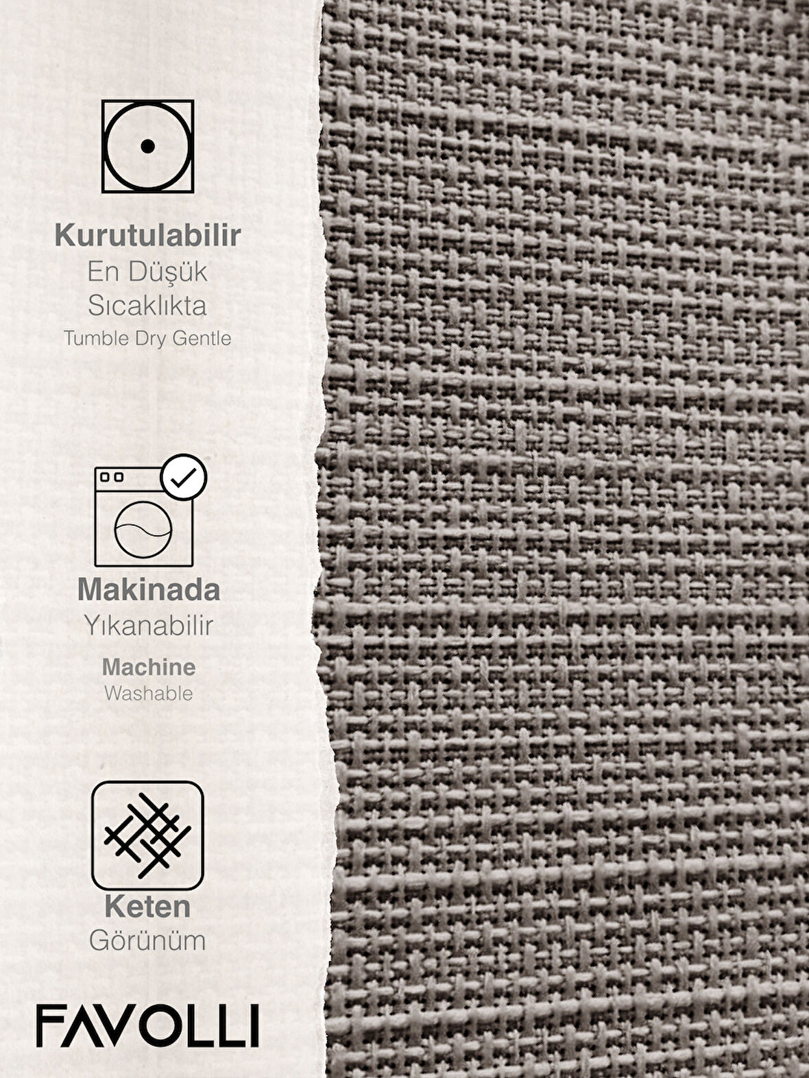 FAVOLLİ Keten Dokulu Gri Masa Örtüsü Dertsiz