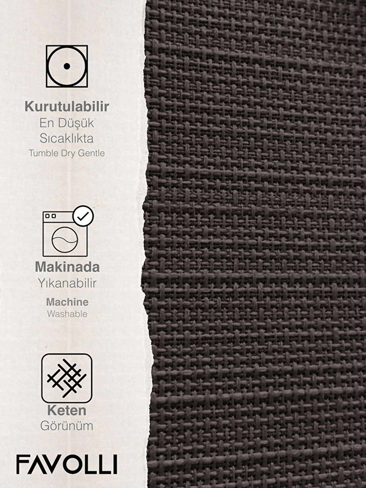 FAVOLLİ Keten Dokulu Antrasit Masa Örtüsü Dertsiz