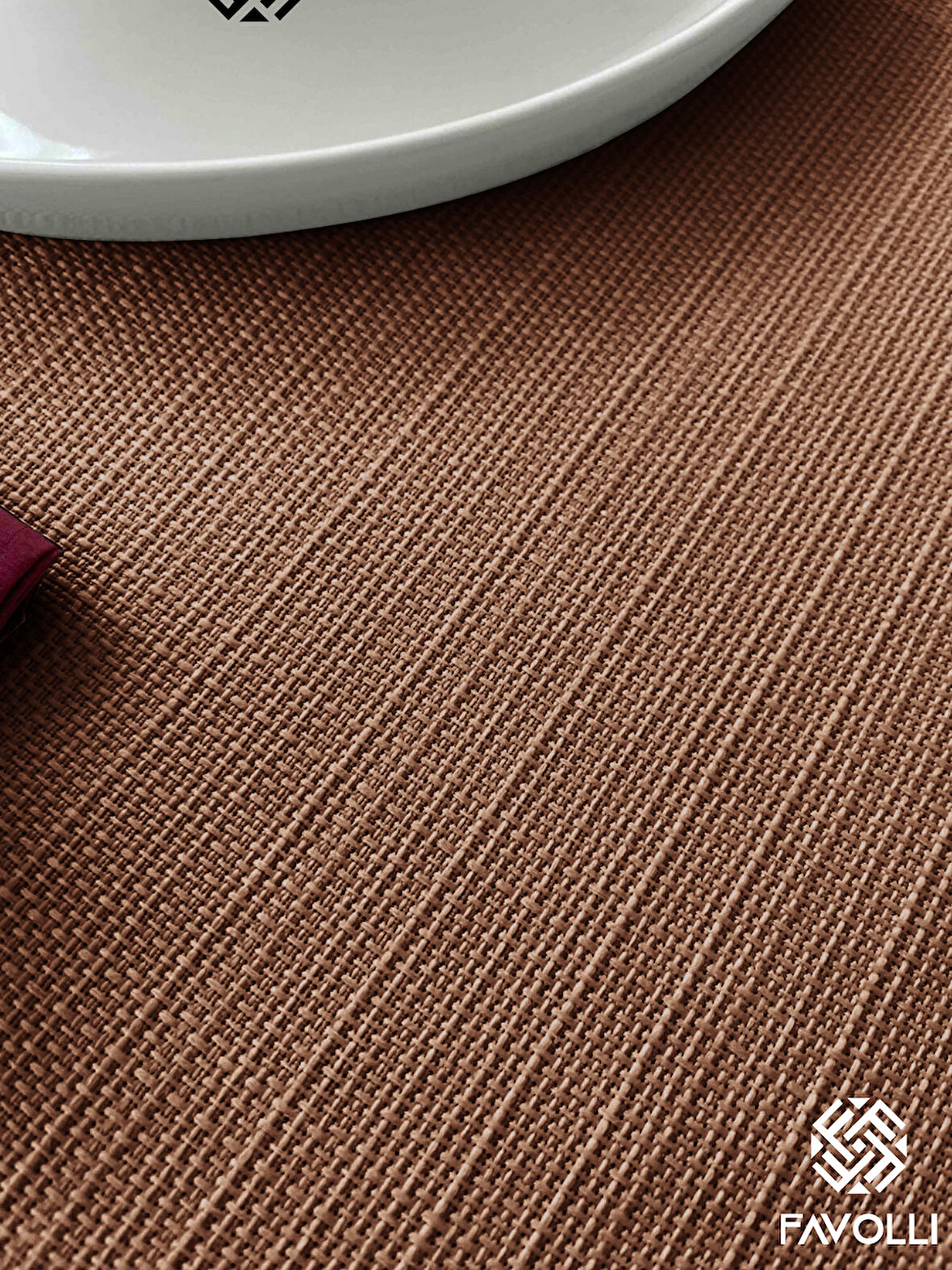 FAVOLLİ Keten Dokulu Açık Kahverengi Masa Örtüsü Dertsiz