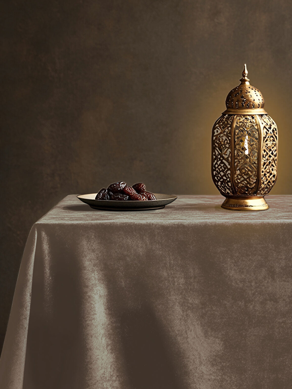 Perle Daily Series Kadife Dokulu Sahra Beji Masa Örtüsü