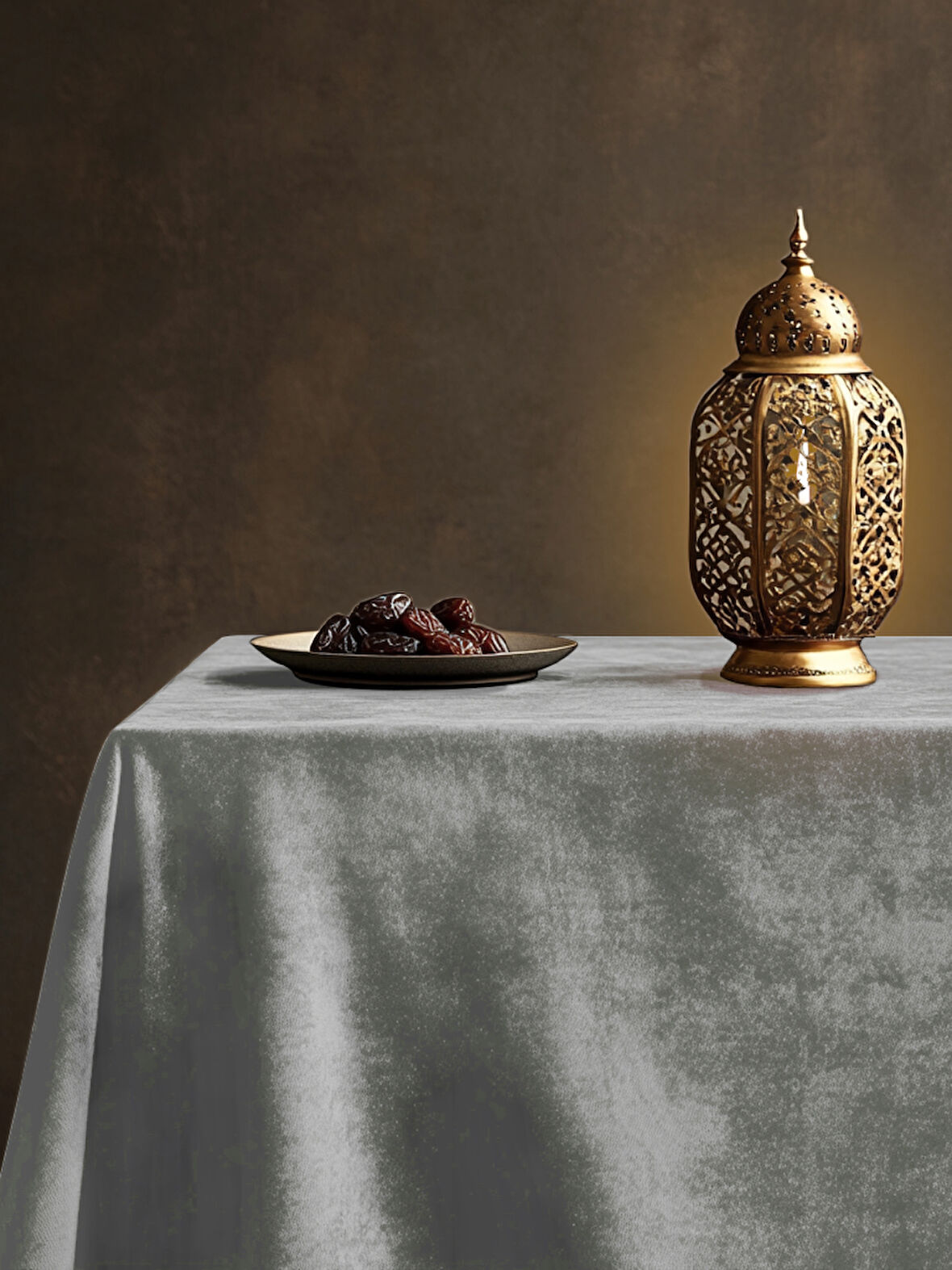 Perle Daily Series Kadife Dokulu Taş Rengi Masa Örtüsü