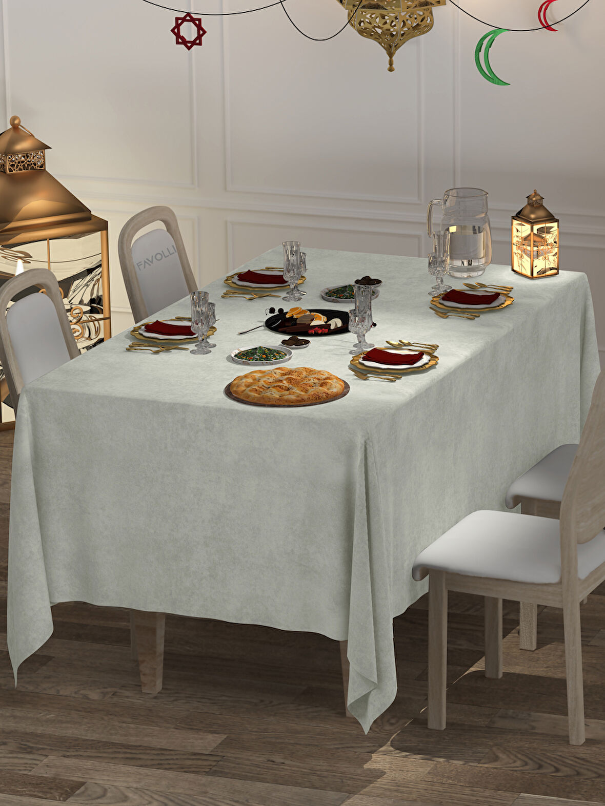 FAVOLLİ Kadife Dokulu Taş Rengi Masa Örtüsü