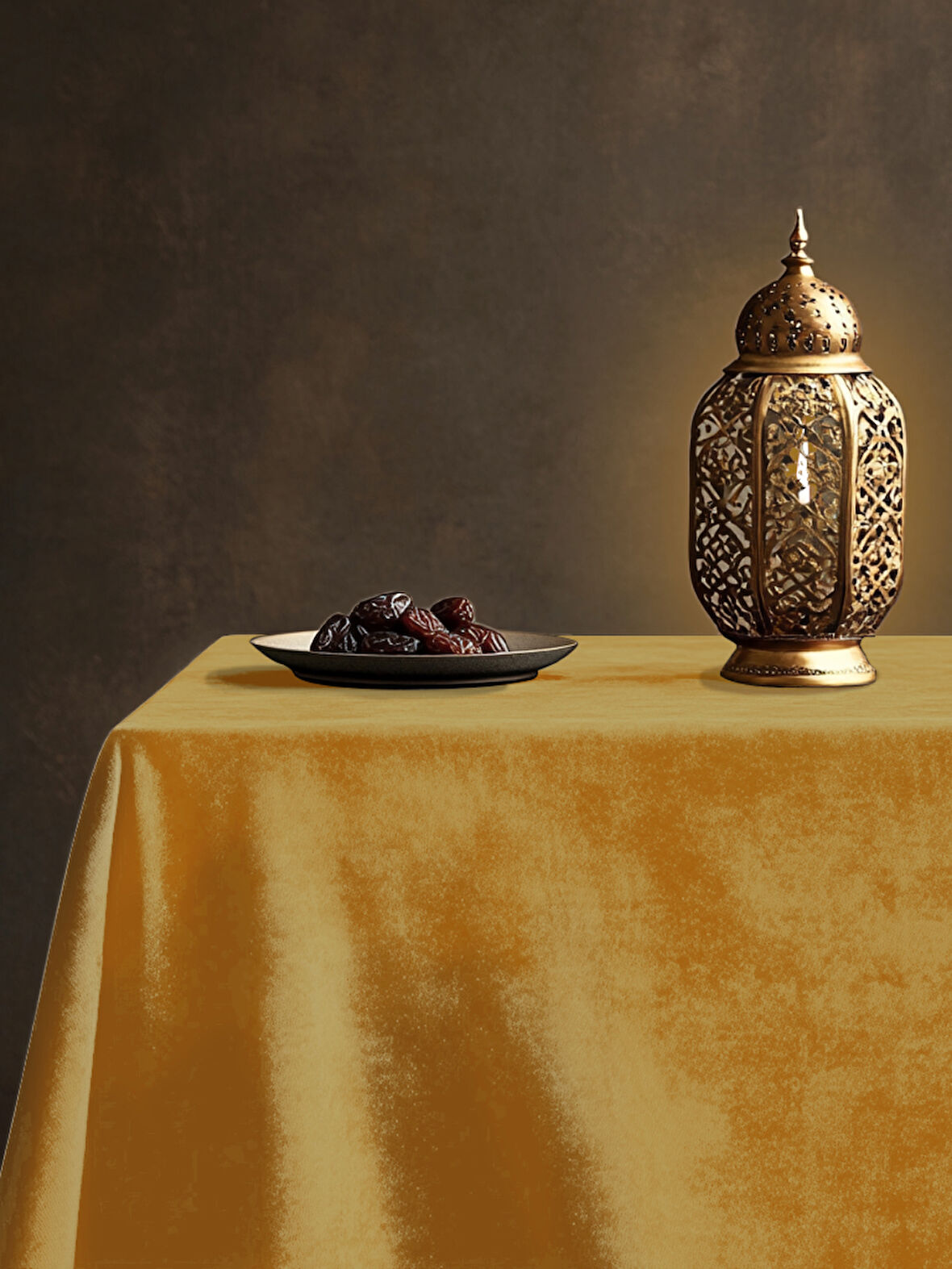 Perle Daily Series Kadife Dokulu Safran Rengi Masa Örtüsü