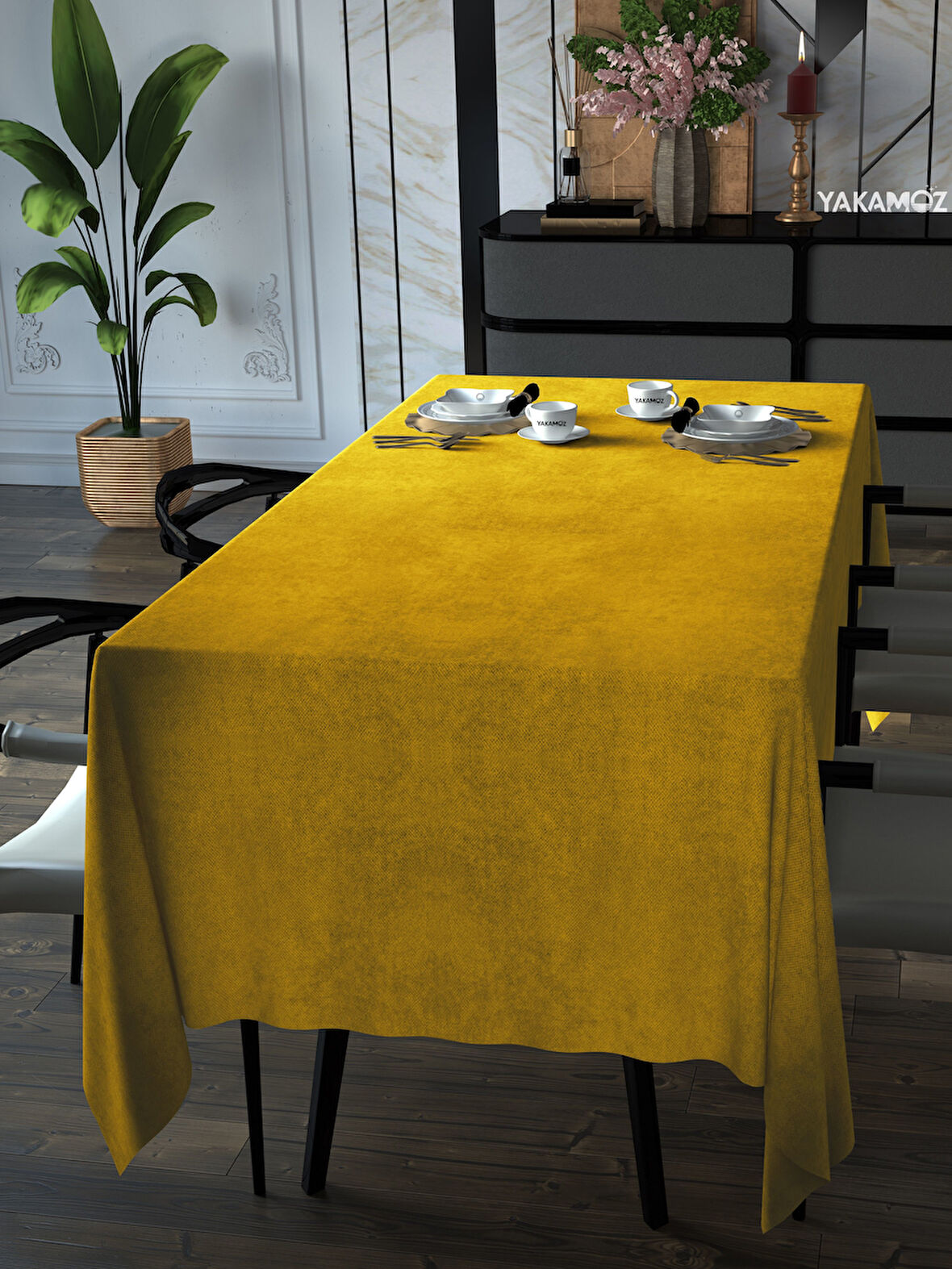 Yakamoz Balpeteği Sarısı Kadife Dokulu Masa Örtüsü  Dertsiz Velvet Touch Serisi 