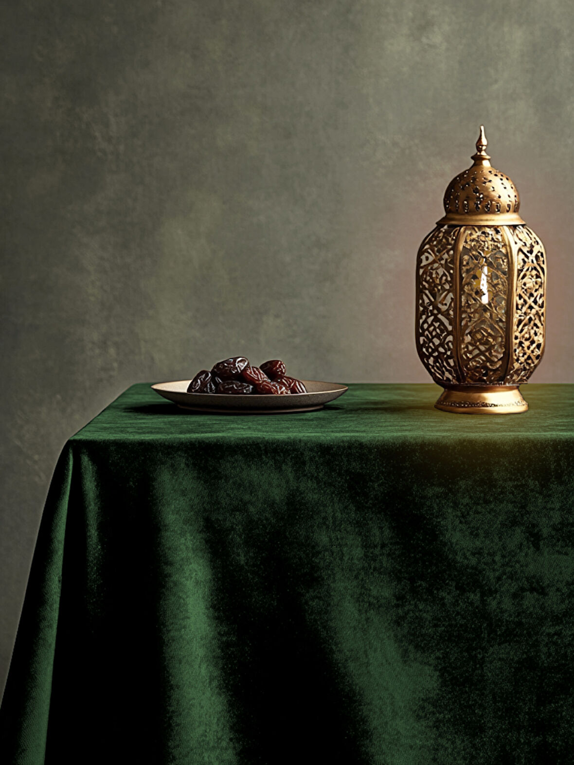 Perle Daily Series Kadife Dokulu Zeytin Yaprağı Rengi Masa Örtüsü