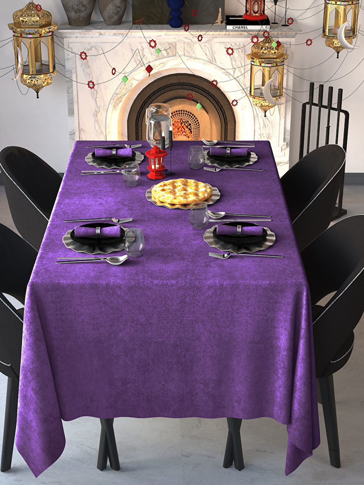 Demor Home Kadife Dokulu Ametist Rengi Dertsiz Masa Örtüsü