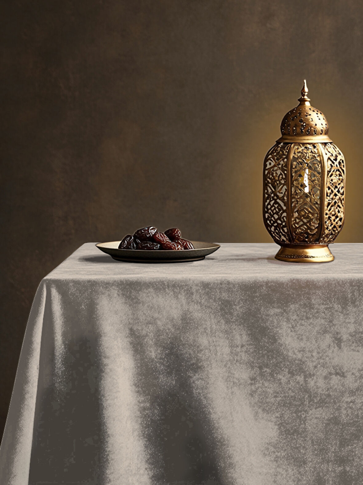 Perle Daily Series Kadife Dokulu Ekru Renk Masa Örtüsü