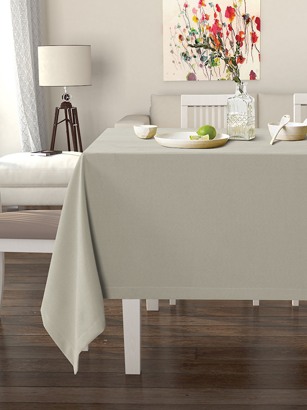 Pastel Keten Renk Masa Örtüsü Kadife Dokulu Leke Tutmaz