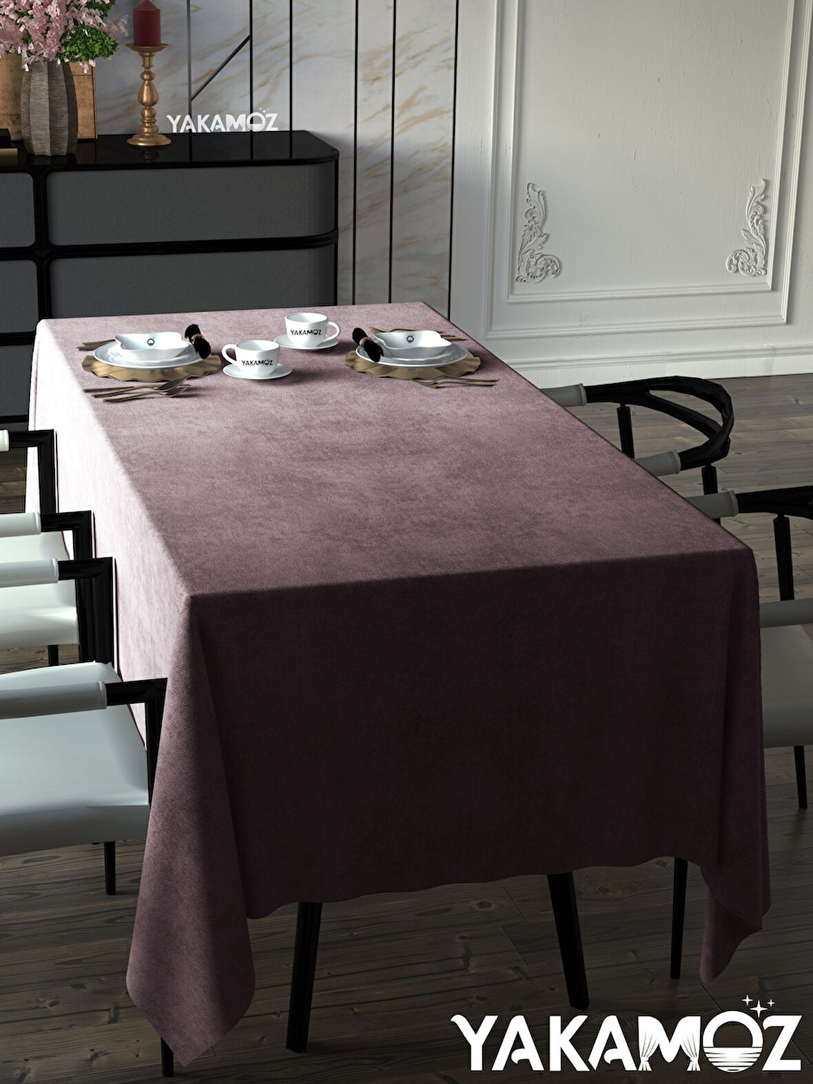 Yakamoz Tatlı Pembe Rengi Kadife Dokulu Masa Örtüsü  Dertsiz Velvet Touch Serisi 
