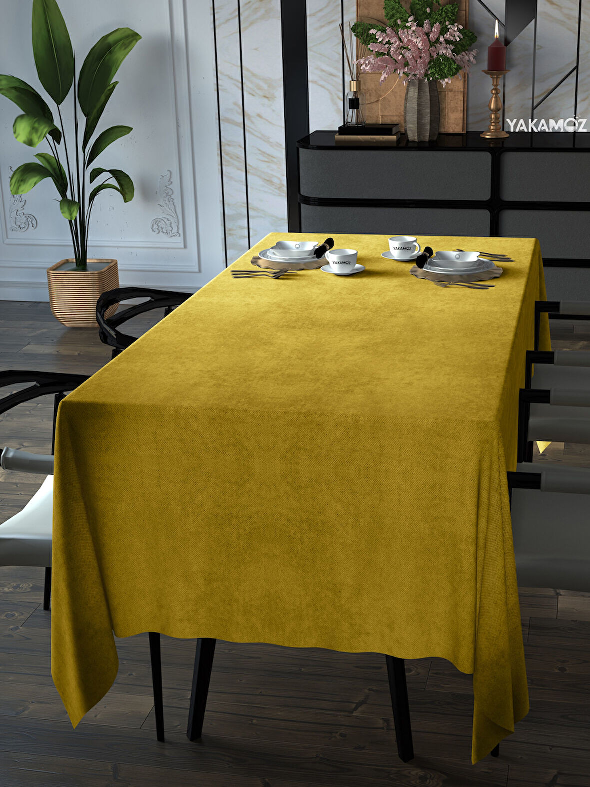 Yakamoz Güneş Sarısı Kadife Dokulu Masa Örtüsü  Dertsiz Velvet Touch Serisi 