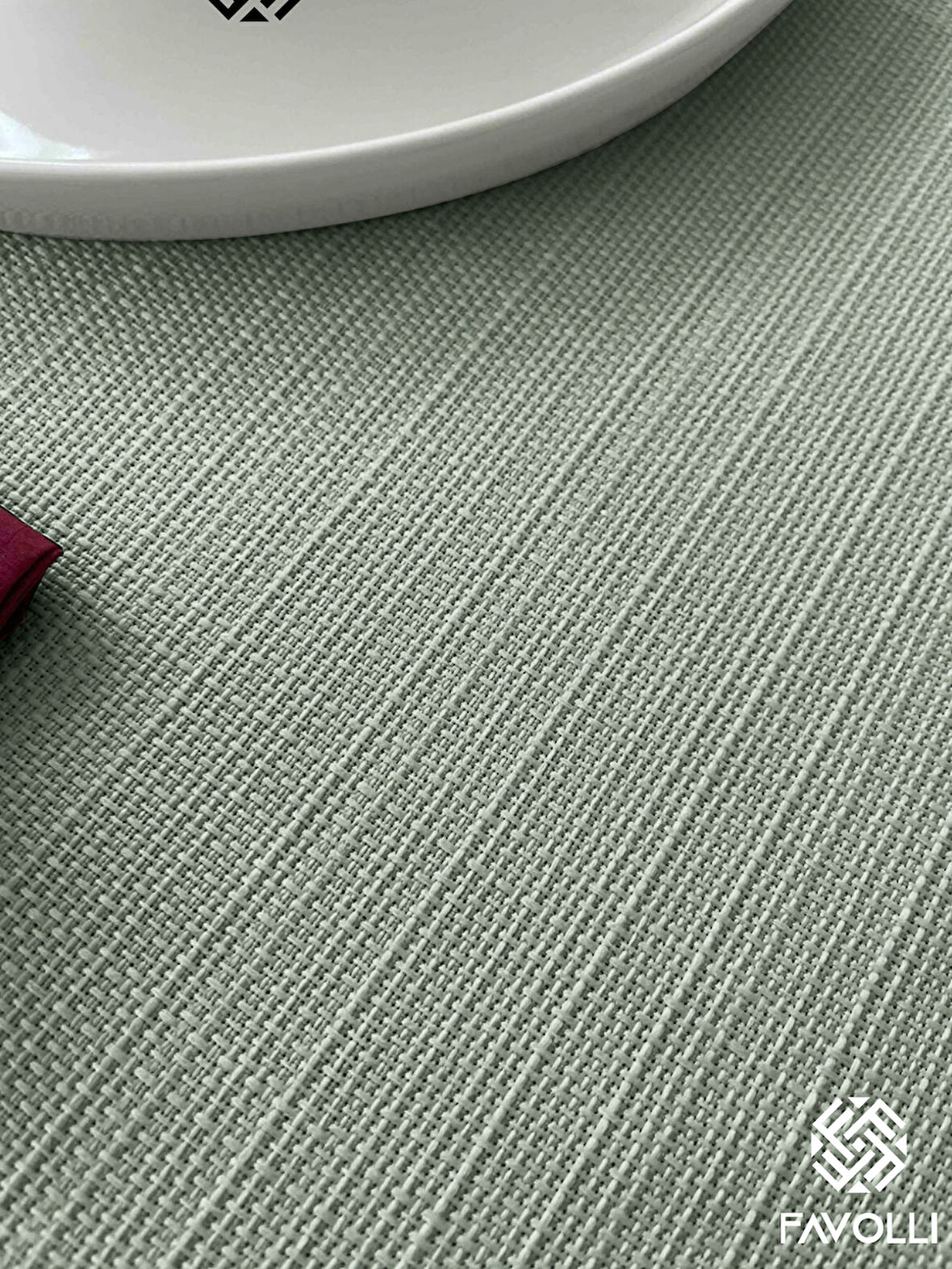 FAVOLLİ Keten Dokulu Mint Rengi Masa Örtüsü Dertsiz