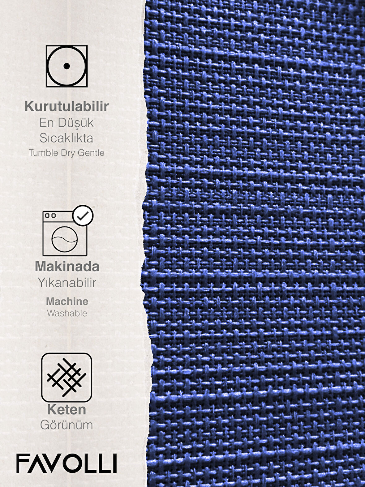 FAVOLLİ Keten Dokulu Lacivert Masa Örtüsü Dertsiz