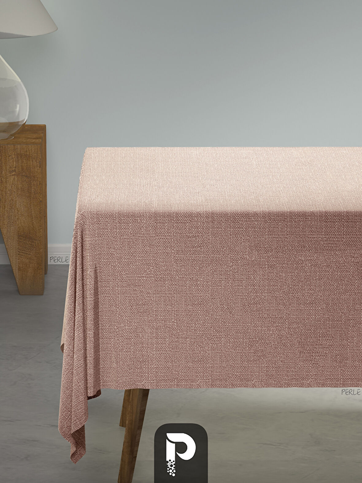 PERLE Açık Pembe Keten Dokulu Masa Örtüsü