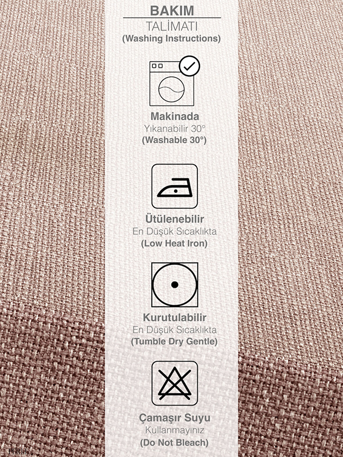 PERLE Açık Pembe Keten Dokulu Masa Örtüsü