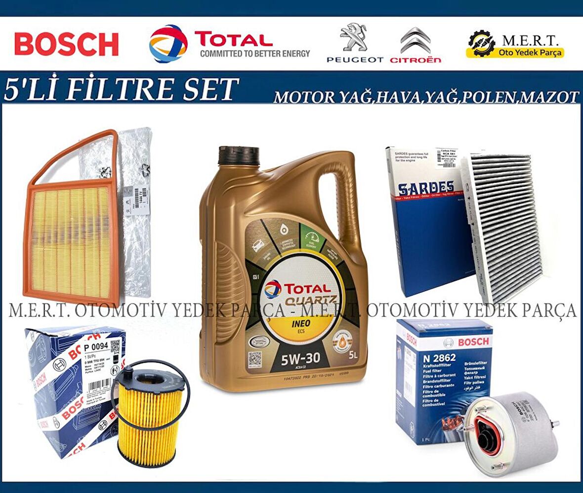 Citroen C4 1.6 E-Hdi Filtre Bakım Seti + Motor Yağı
