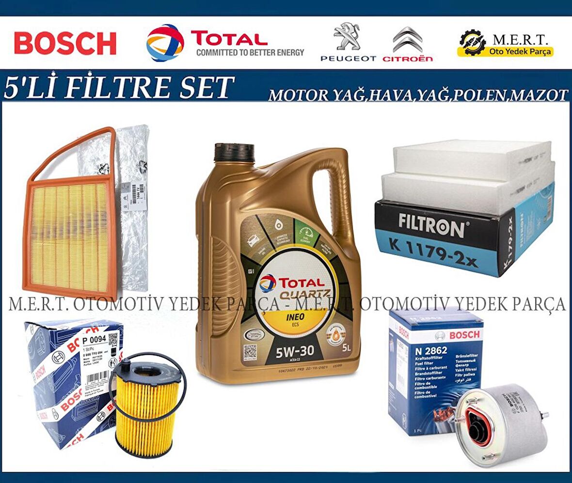 Peugeot 207 1.4 Hdi Dizel Yağ Bakım Filtre Seti (2011-2012) Euro5