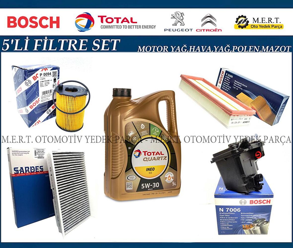 Peugeot 307 1.6 Hdi Dizel Filtre Bakım Seti + Motor Yağı