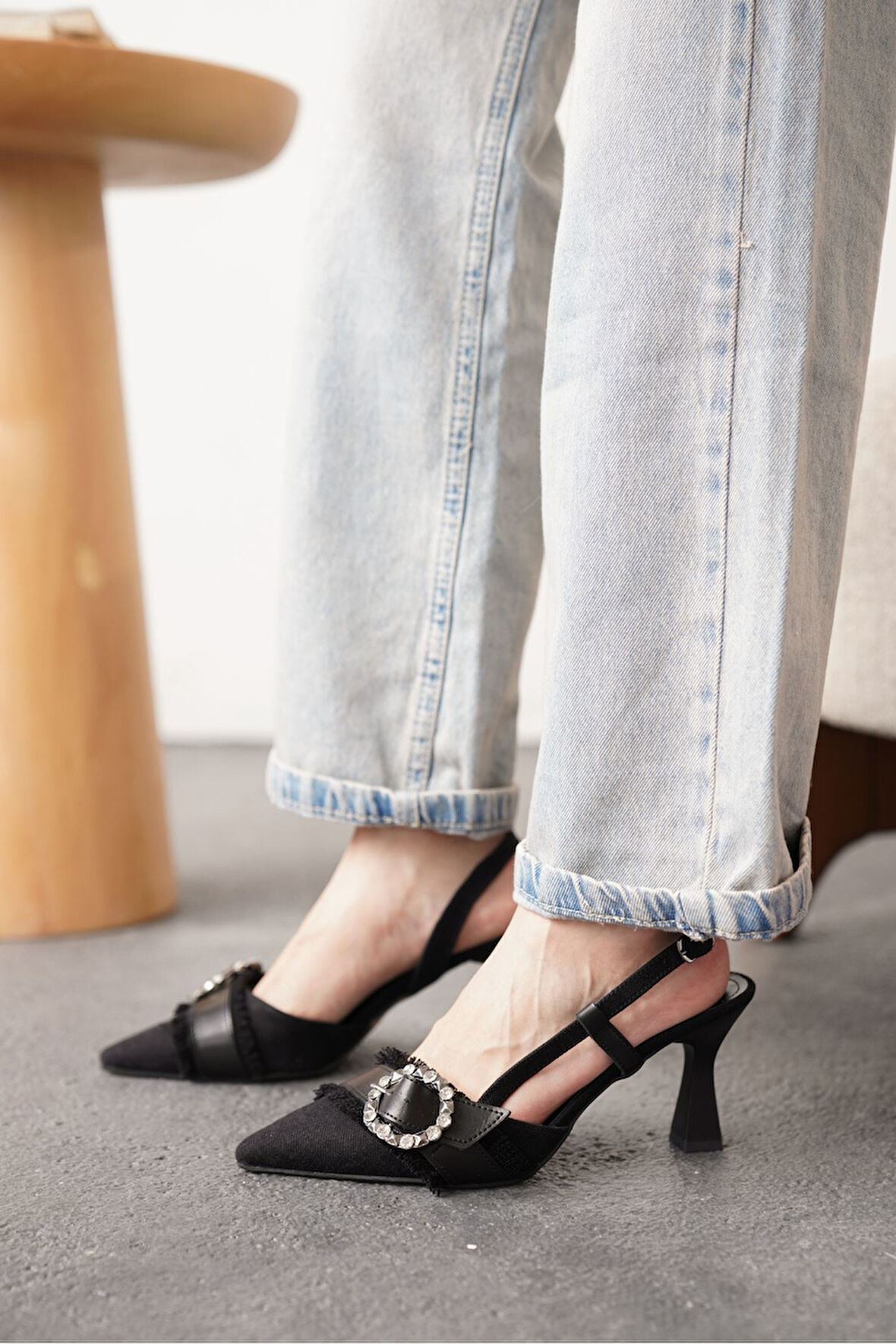 Kadın Nero Kot Taşlı  Topuklu Ayakkabı - Siyah