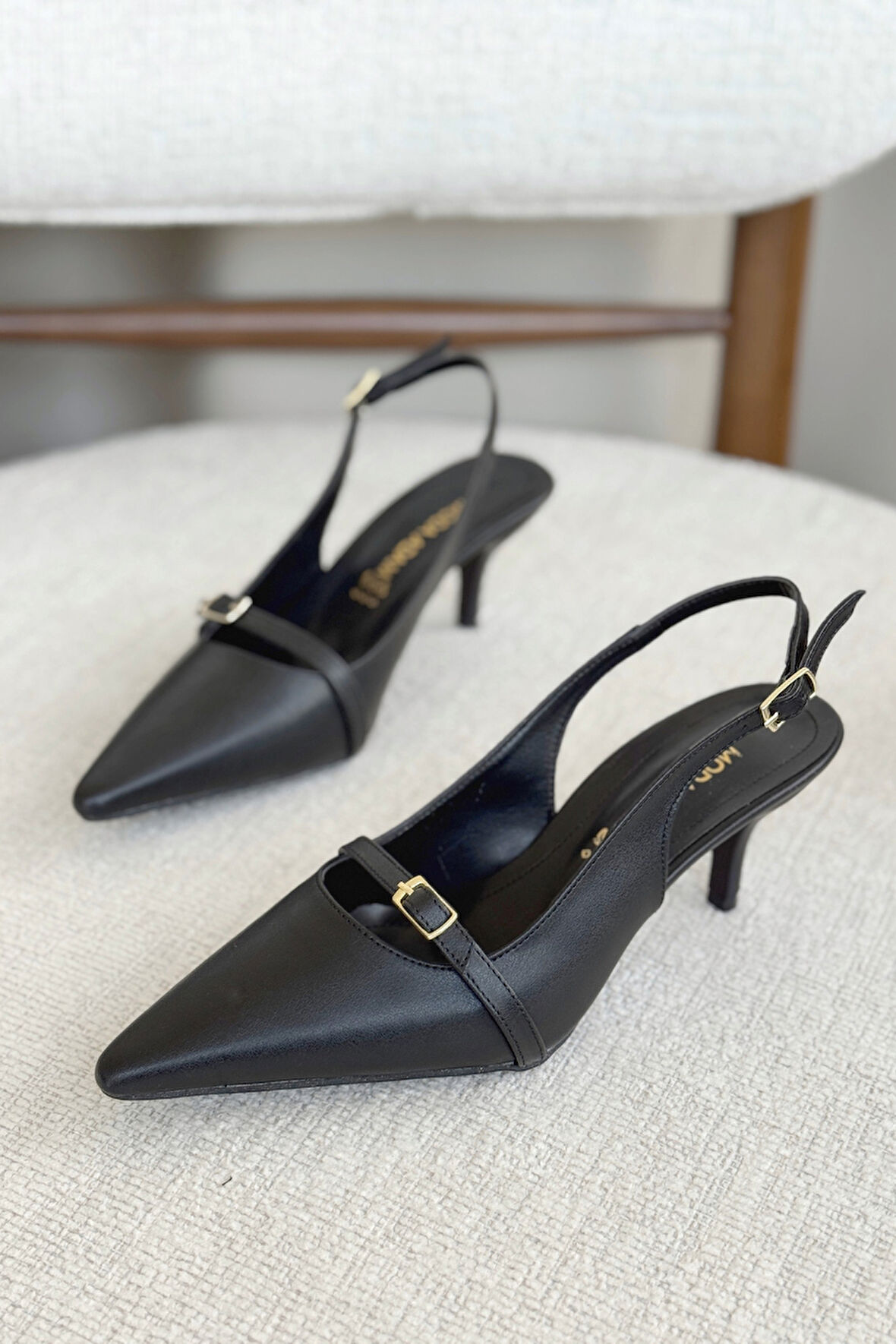 Kadın Deplay Tokalı Kısa Topuklu Ayakkabı - siyah-deri