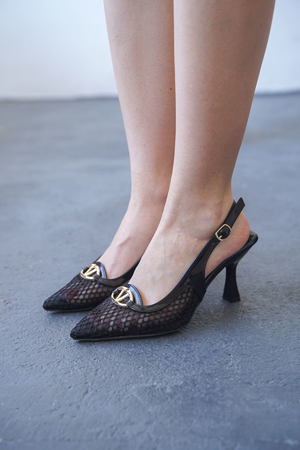 Kadın Astral Fileli Topuklu Ayakkabı  - Siyah