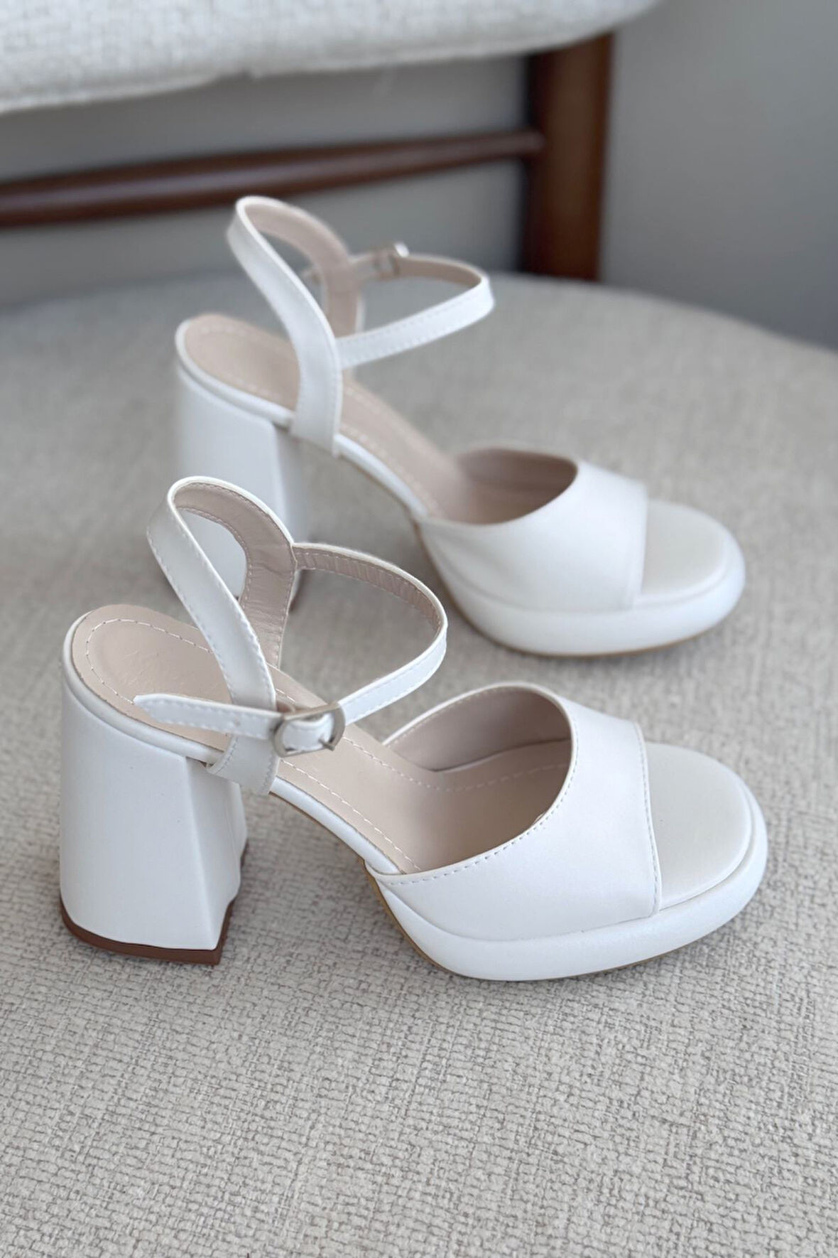 Kadın Andre Platformlu Topuklu Ayakkabı - Beyaz