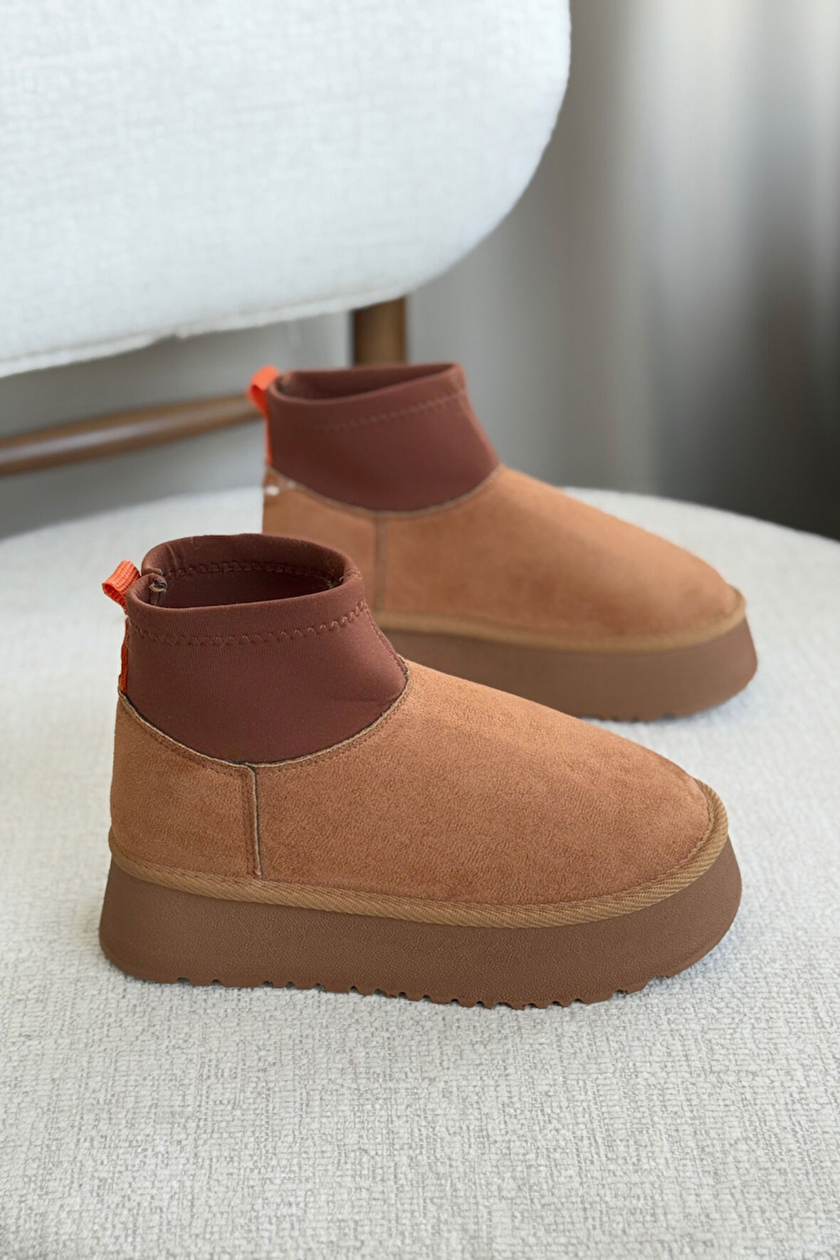 Kadın Royal Streç Kısa Bot - Taba Süet