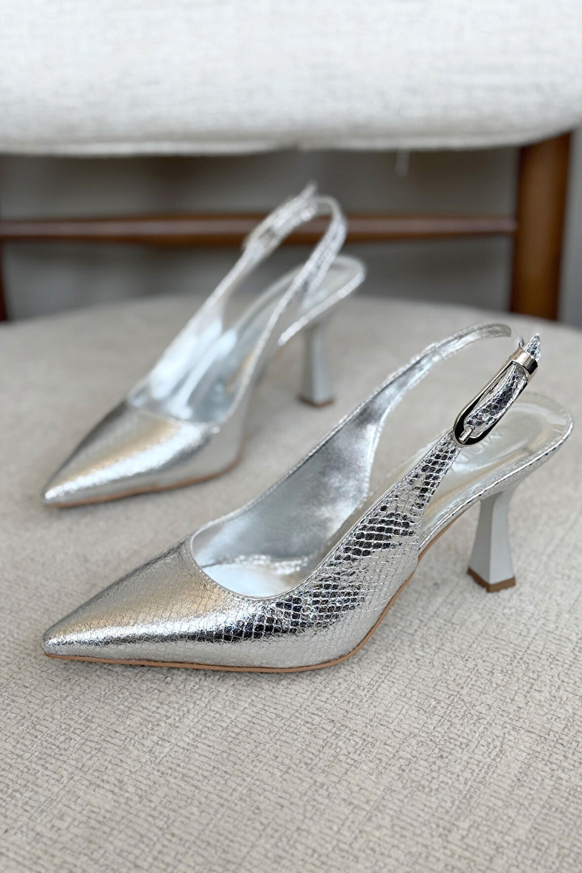 Kadın Ovis Sivri Topuklu Ayakkabı - Gümüş