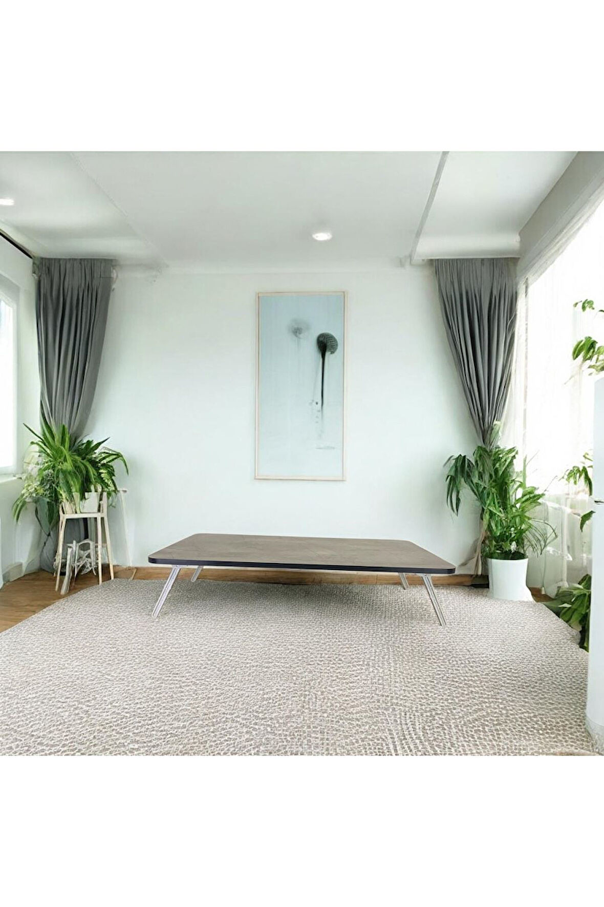 Yer Sofrası Mutfak Sofrası gri  mermer kolay taşınabilir 60 X 100 cm balkon sofra 