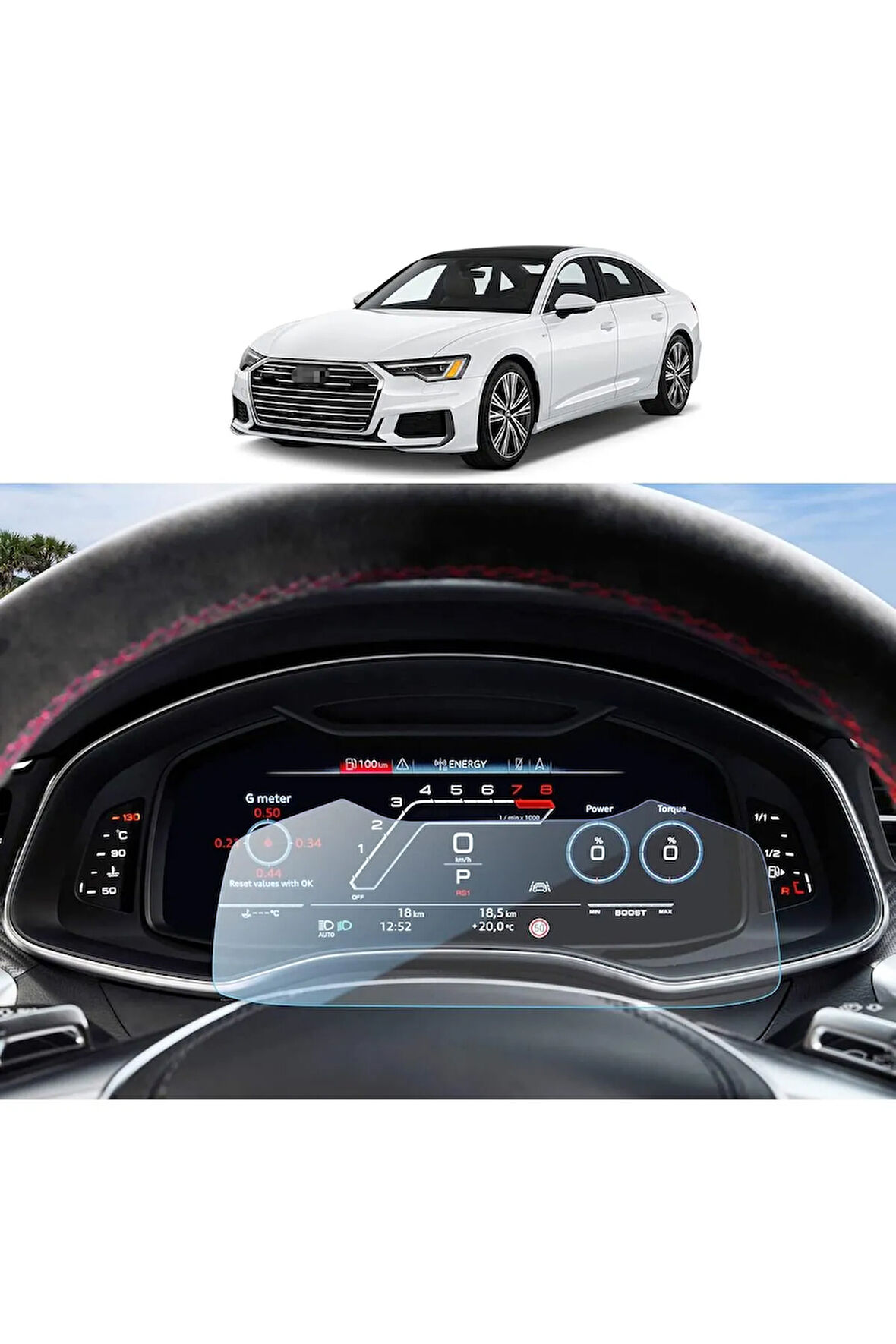 Audi A6 2019-2024 Model 12.3 inç Direksiyon Arkası Gösterge Panel Uyumlu 9H Nano Ekran Koruyucu