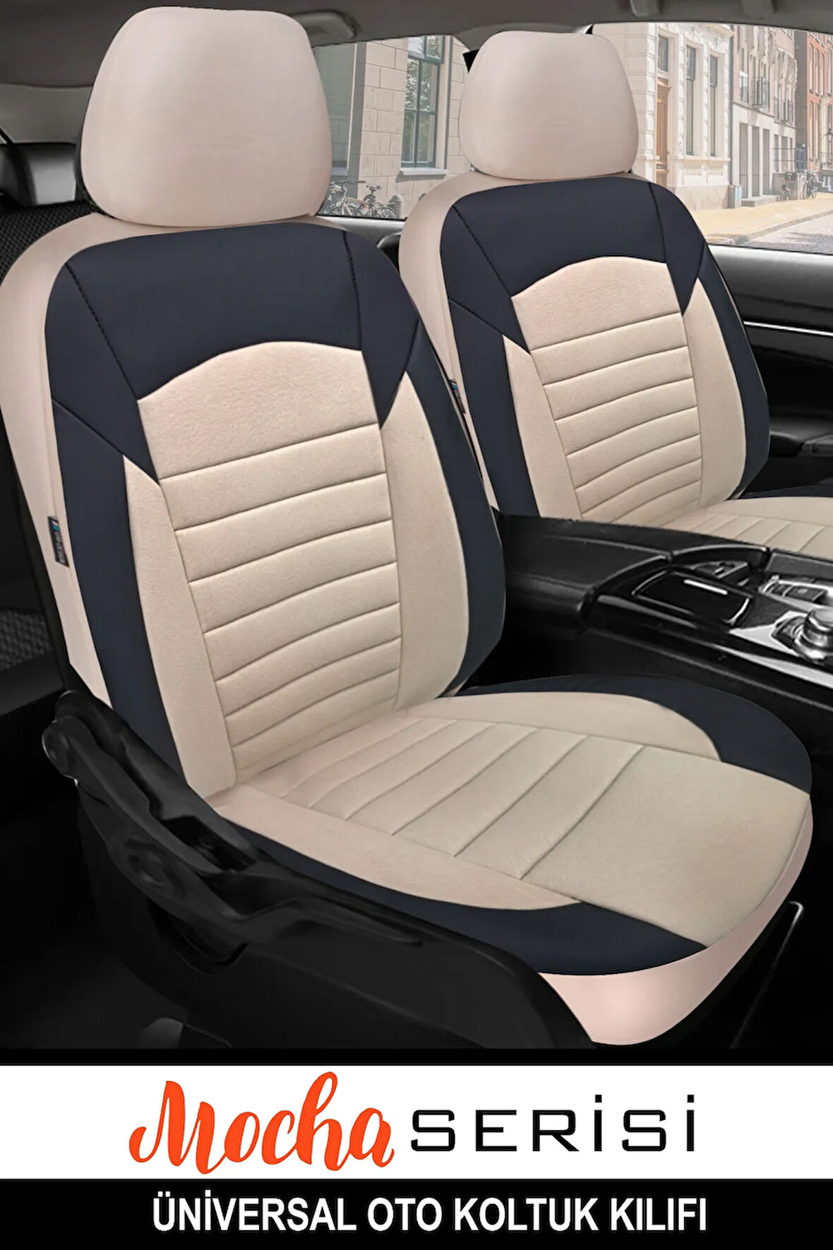 Ford Focus Titanium 1.0 Ecoboost 125 4 Kapı A/t 2019 Trend Serisi uyumlu 5 koltuk Tay Tüyü Oto Koltuk KılıfıSİYAH-BEJ