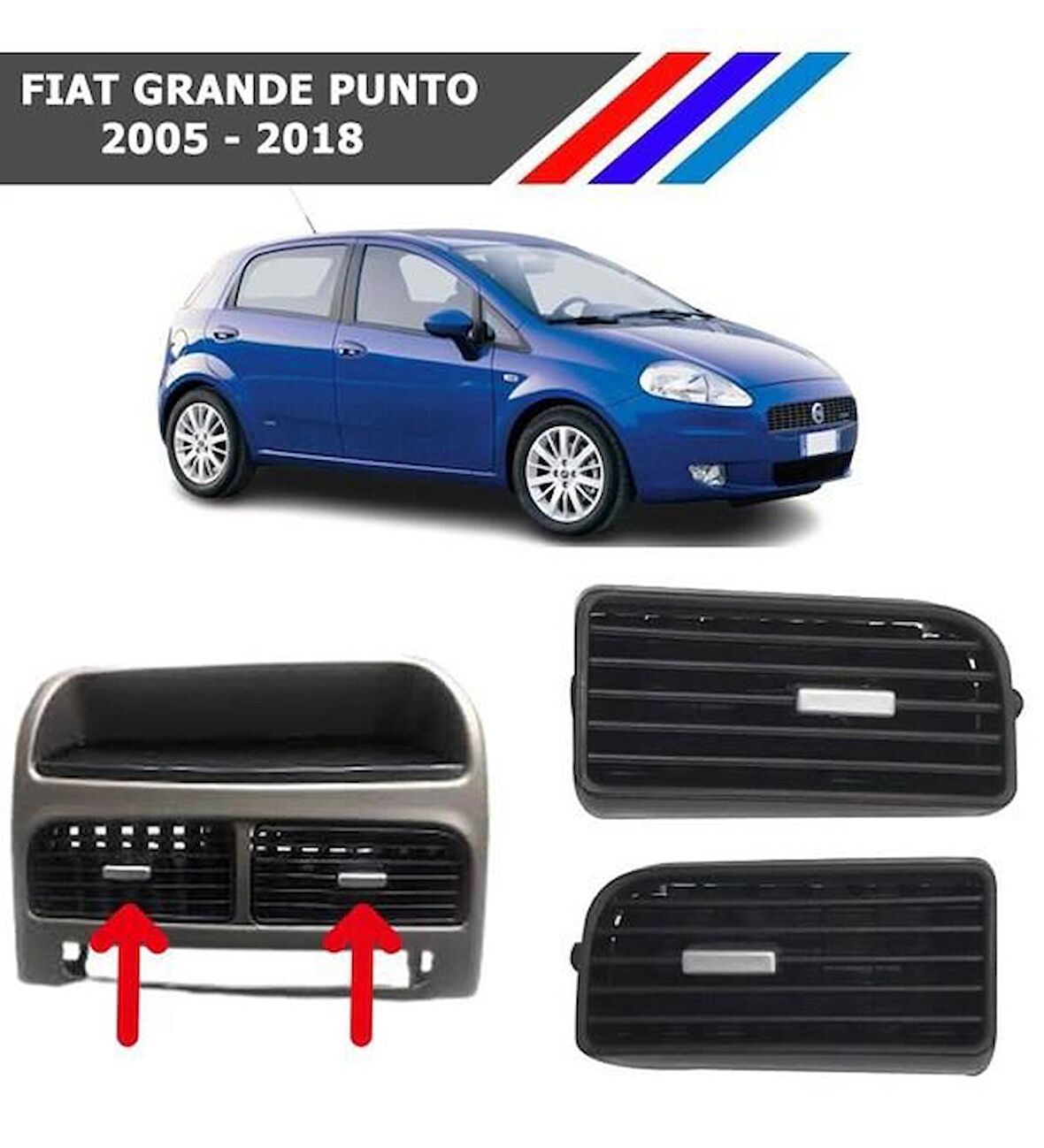 Fiat Grande Punto Orta Havalandırma Izgarası Sol Ve Sağ Takım Gri Düğmeli 2005-2018 M742