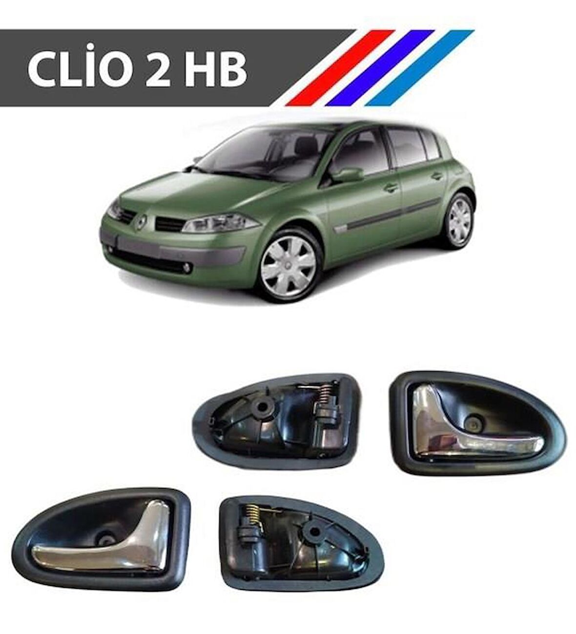 Clio 2 HB Kasa Iç Açma Kolu Arka Taraf 2 Adetli Sağ Ve Sol Parlak Krom M3368