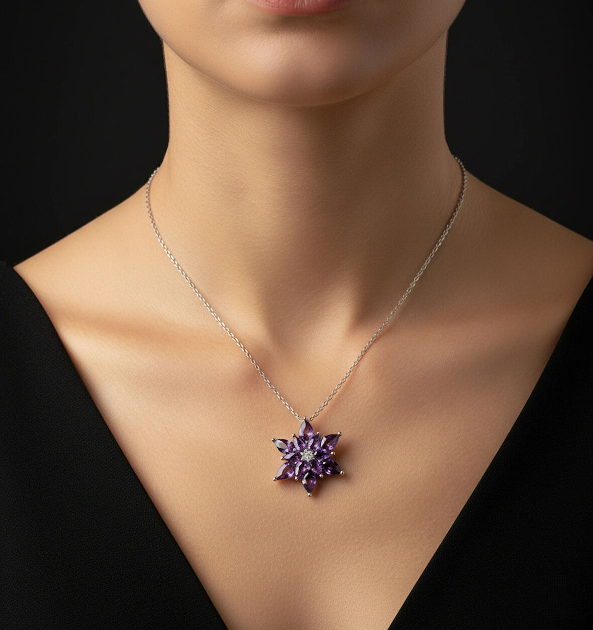 Modahilye - 925 Ayar Gümüş Lotus Çiçeği Kolye 