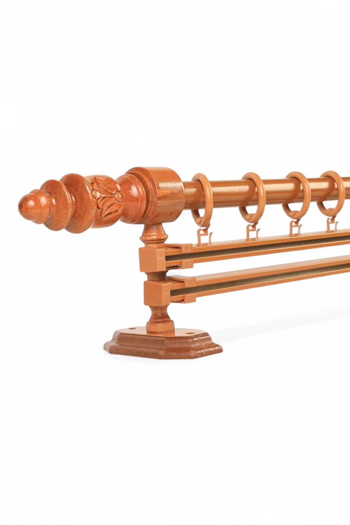 Modern Demonte Başlıklı Ahşap Rustik Perde Askısı - Çift Raylı