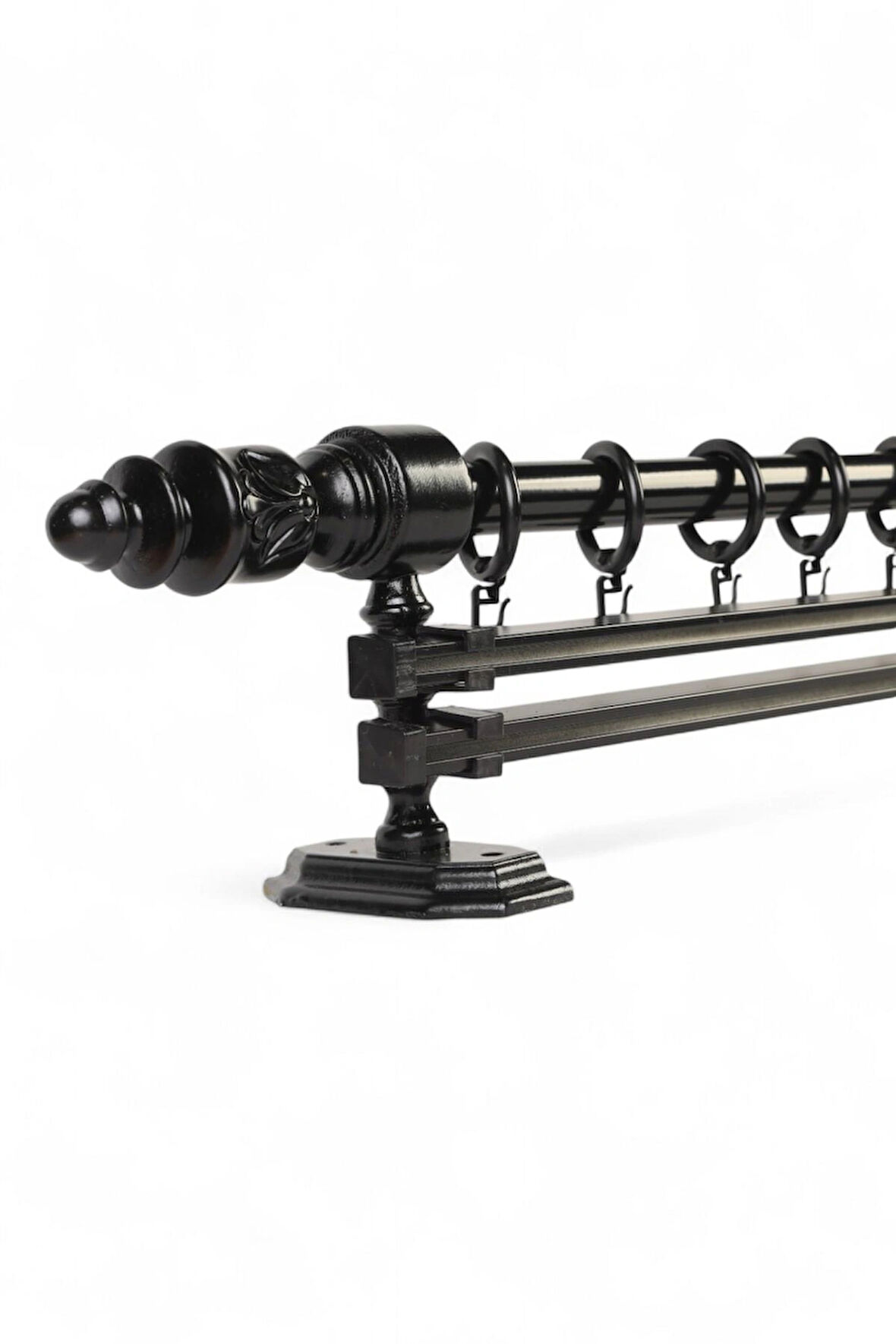 Modern Demonte Başlıklı Ahşap Rustik Perde Askısı - Çift Raylı