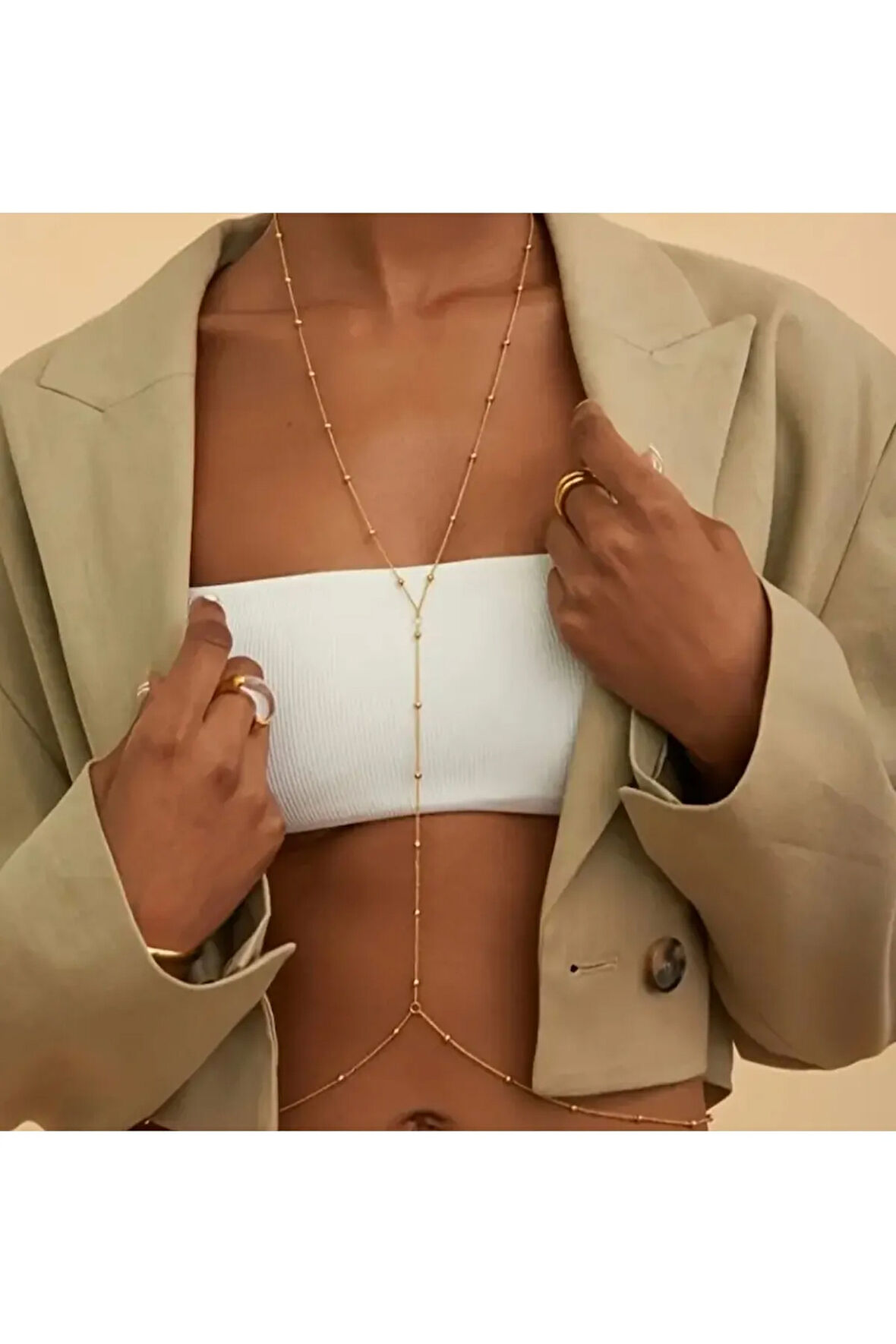 Gold Renk Ayarlanabilir Gövde Vücut Zinciri – Çelik Materyal, Şık ve Zarif Tasarım