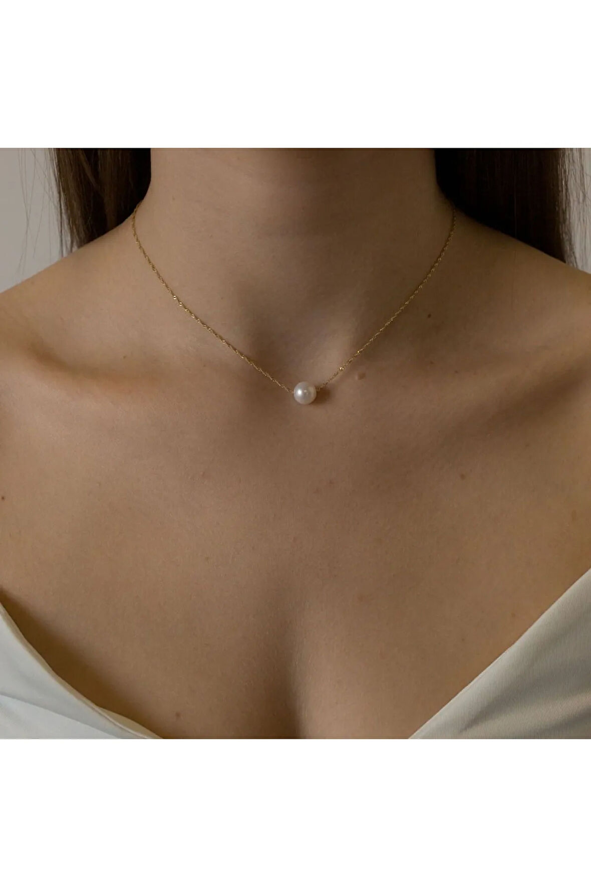 Gold Renk Tek İncili Çelik Kolye | Kararmayan Şık Minimal Takı