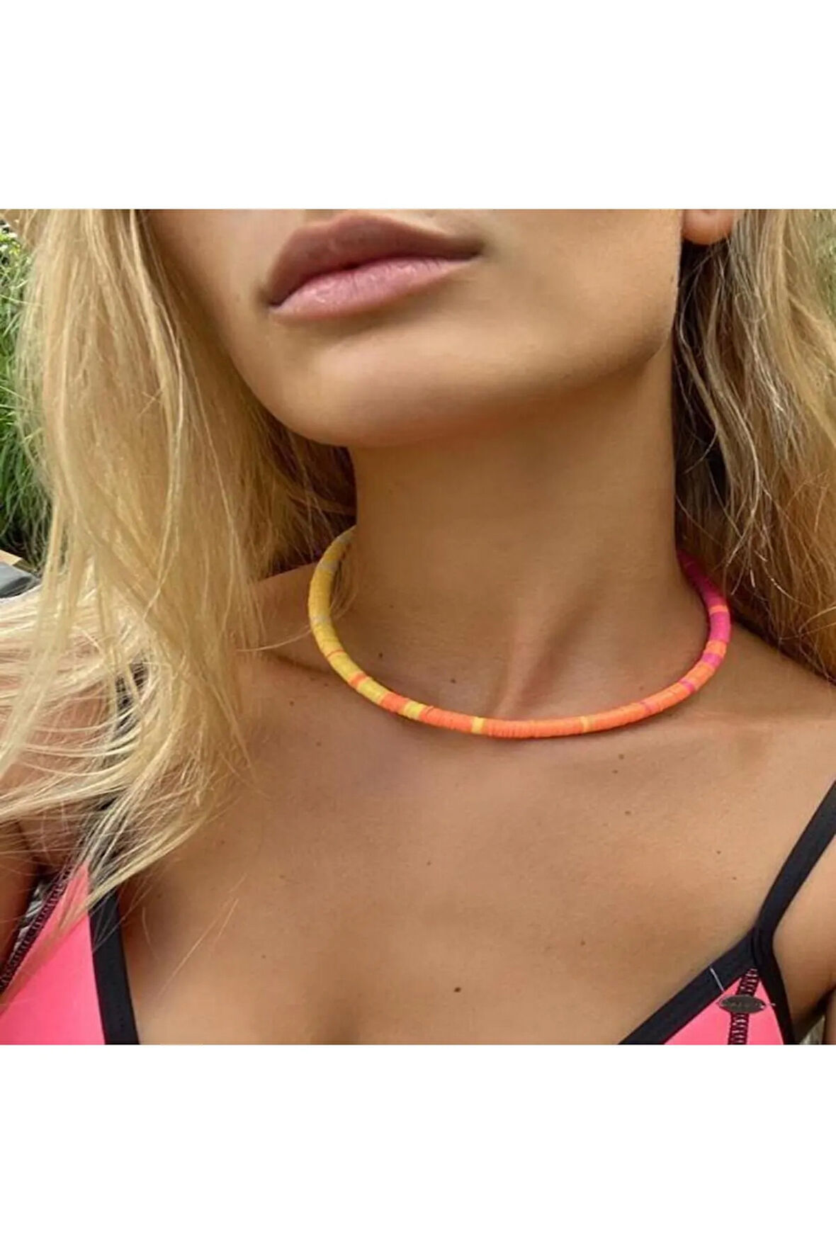 Canlı Neon Renkli Fimo Boncuk Kolye / Yazlık Takı