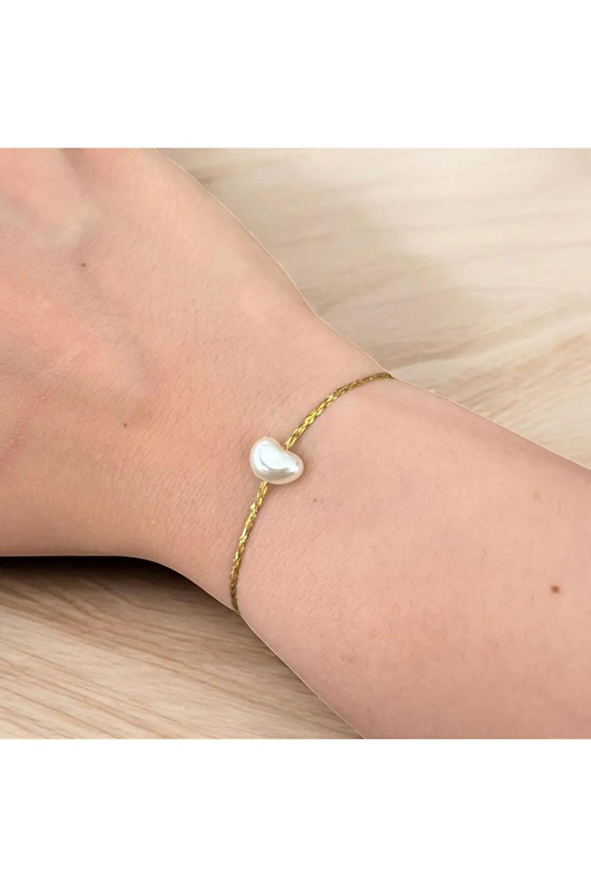 Tek İncili Gold Detaylı İp Bileklik | Ayarlanabilir Minimal Kadın Bilekliği