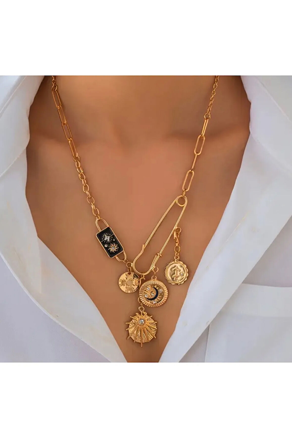 Altın Kaplama Çoklu Charm Kolye Özel Tasarım