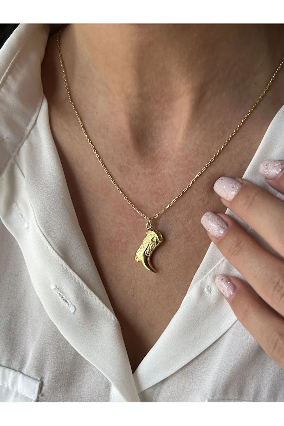 Altın Kaplama Kovboy Bot Kolye | Kararmaz Çelik | Western Takı Altın Kaplama