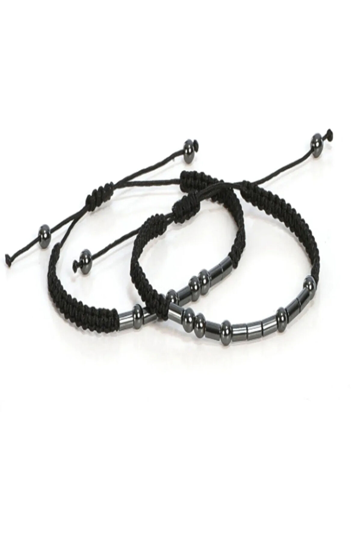 Mors Alfabesi Makrome Hematit Çift Bilekliği Kişiye Özel 2'li