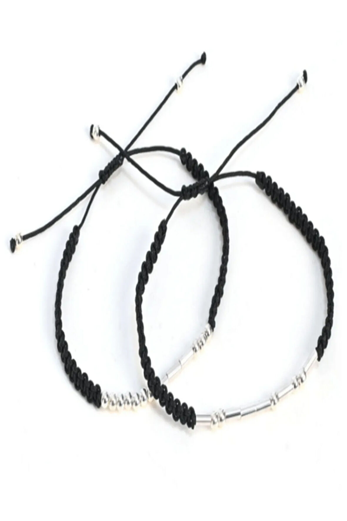 Mors Alfabesi Makrome Gümüş Çift Bilekliği Kişiye Özel 2'li