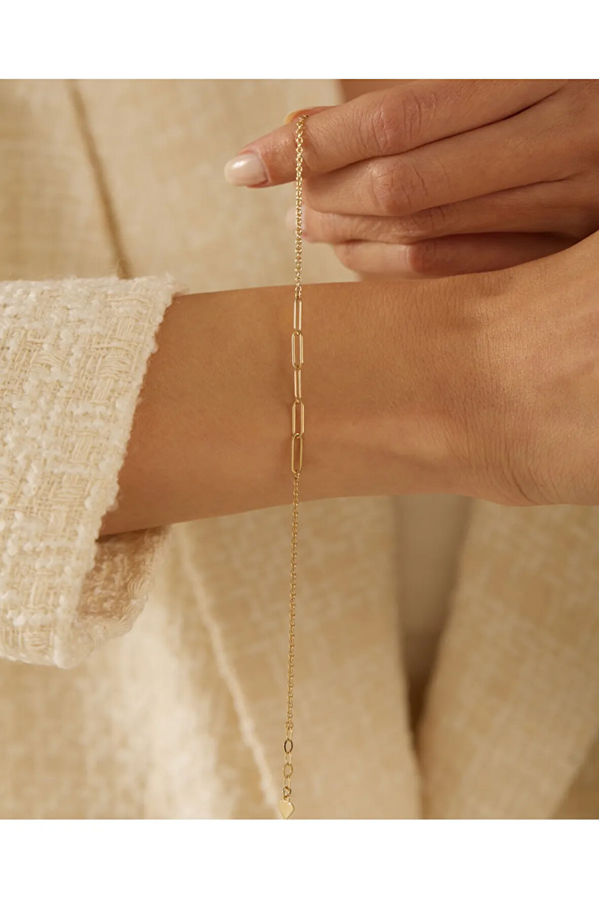 Ataç Atlın Kaplama Tasarım Ucu Kalpli Zarif Bileklik