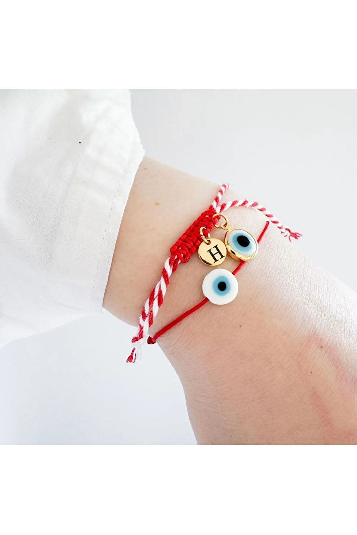 Marteniçka kırmızı beyaz nazar bileklik seti altın kaplama