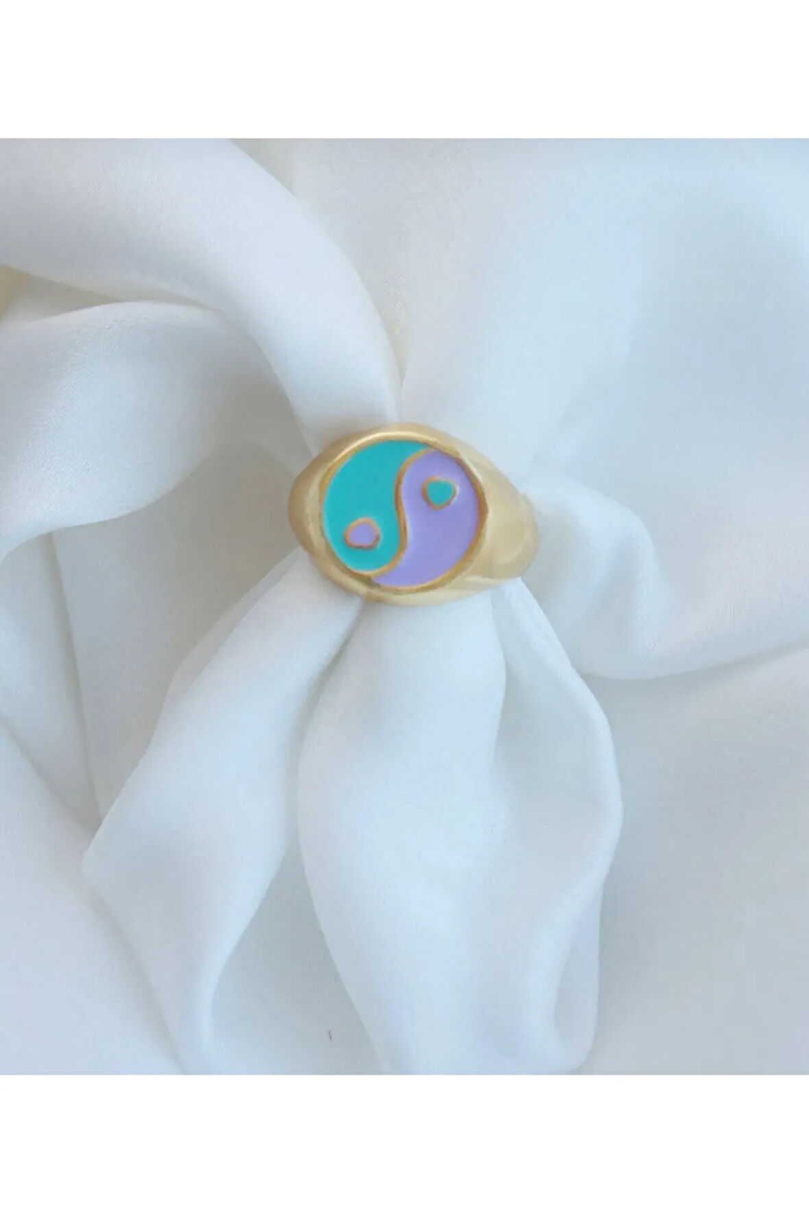 Altın Kaplama Lila Ying Yang Şövalye Yüzük Ayarlanabilir