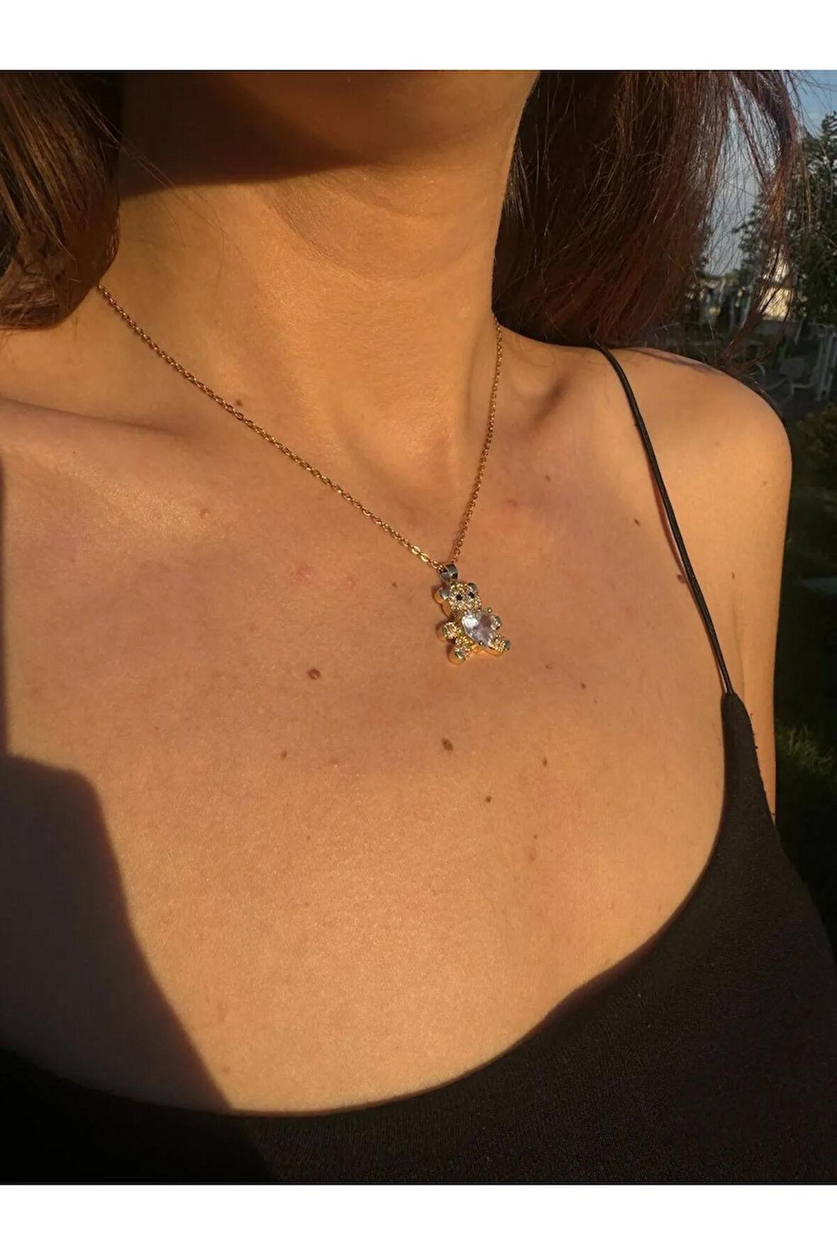 Kristal Kalpli Ayıcık Çelik Kolye